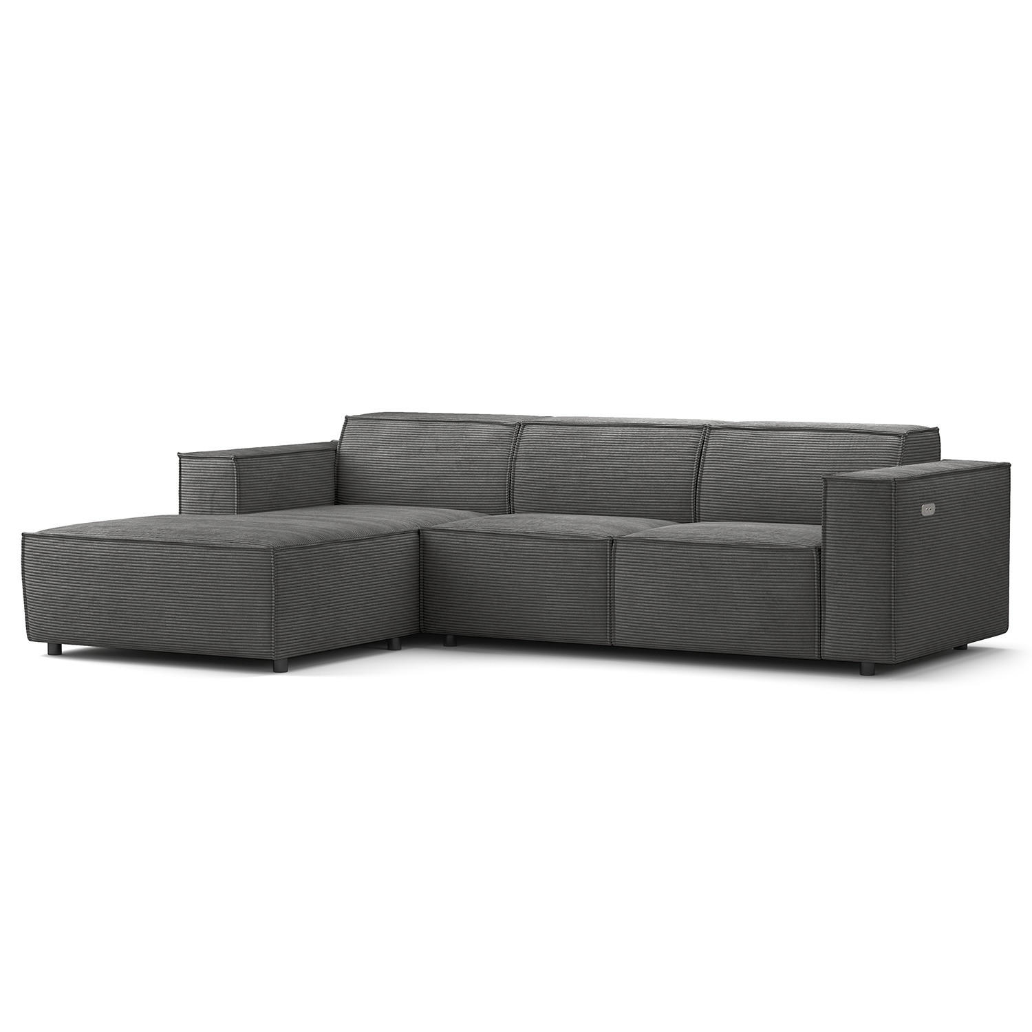 ECKSOFA mit Longchair - Anthrazit/Schwarz, Kunststoff/Textil (260/177cm) - home24