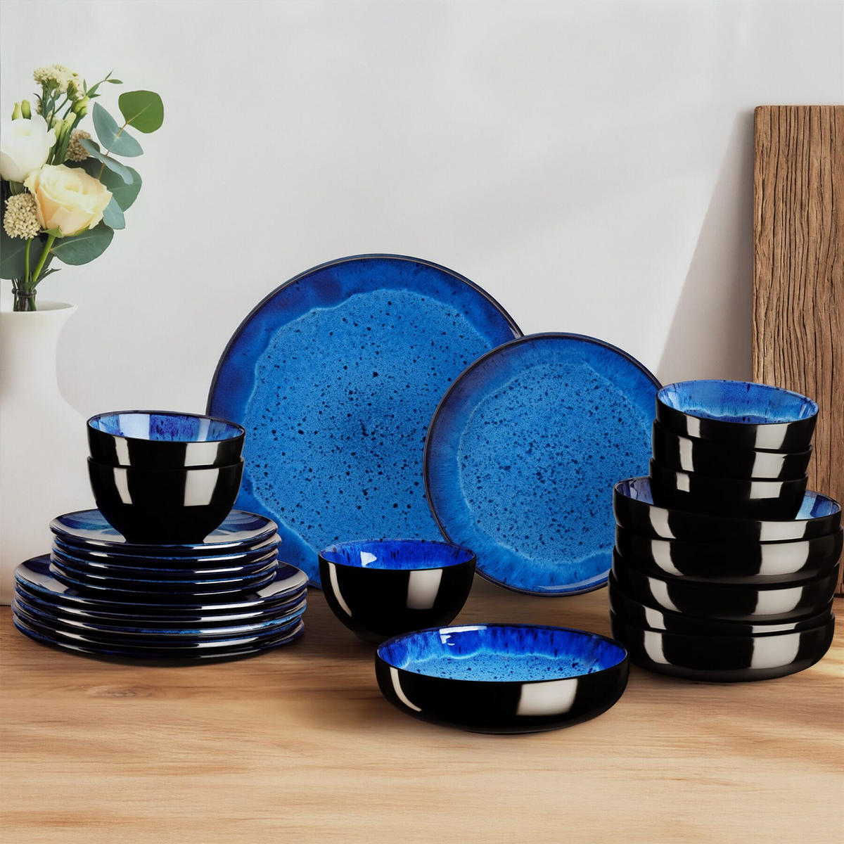 TAFELSERVICE Mare, ineinander stapelbar, blau - Blau, Keramik (26.5/2.5/26.5cm) - tectake