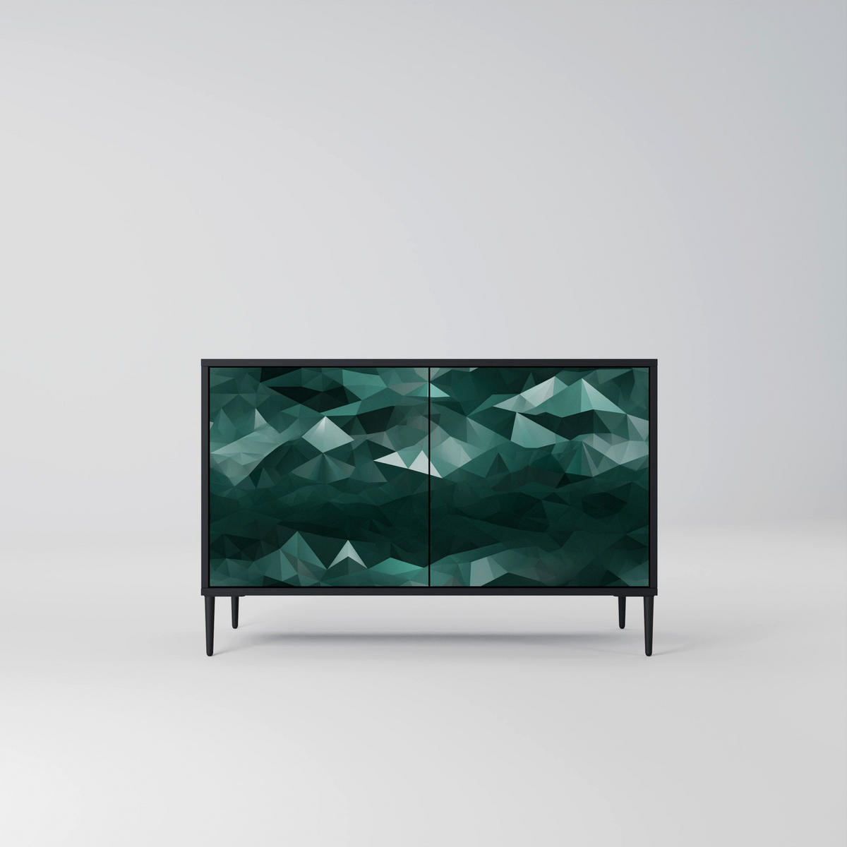 SIDEBOARD POLYGONAL FLOATING, Eicheneffekt, 111x42x77,5 cm, 2 Türen - Eichefarben/Buchefarben, Holzwerkstoff/Buchenholz (111/77.5/42cm) - SpaceRebels