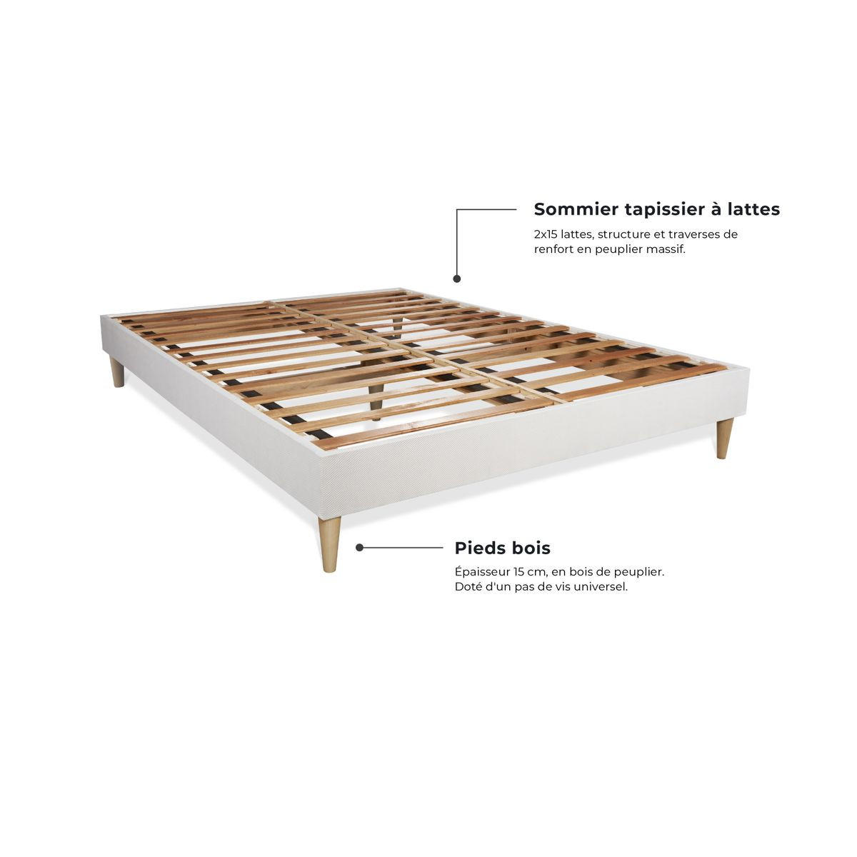 BETT Windsor Taschenfederkern und Memory-Schaum 130 x 220 cm h1 - Kit Bettgestell Weiß - Beige/Weiß, Karton/Holz (130/220cm) - ROYAL PALACE BEDDING