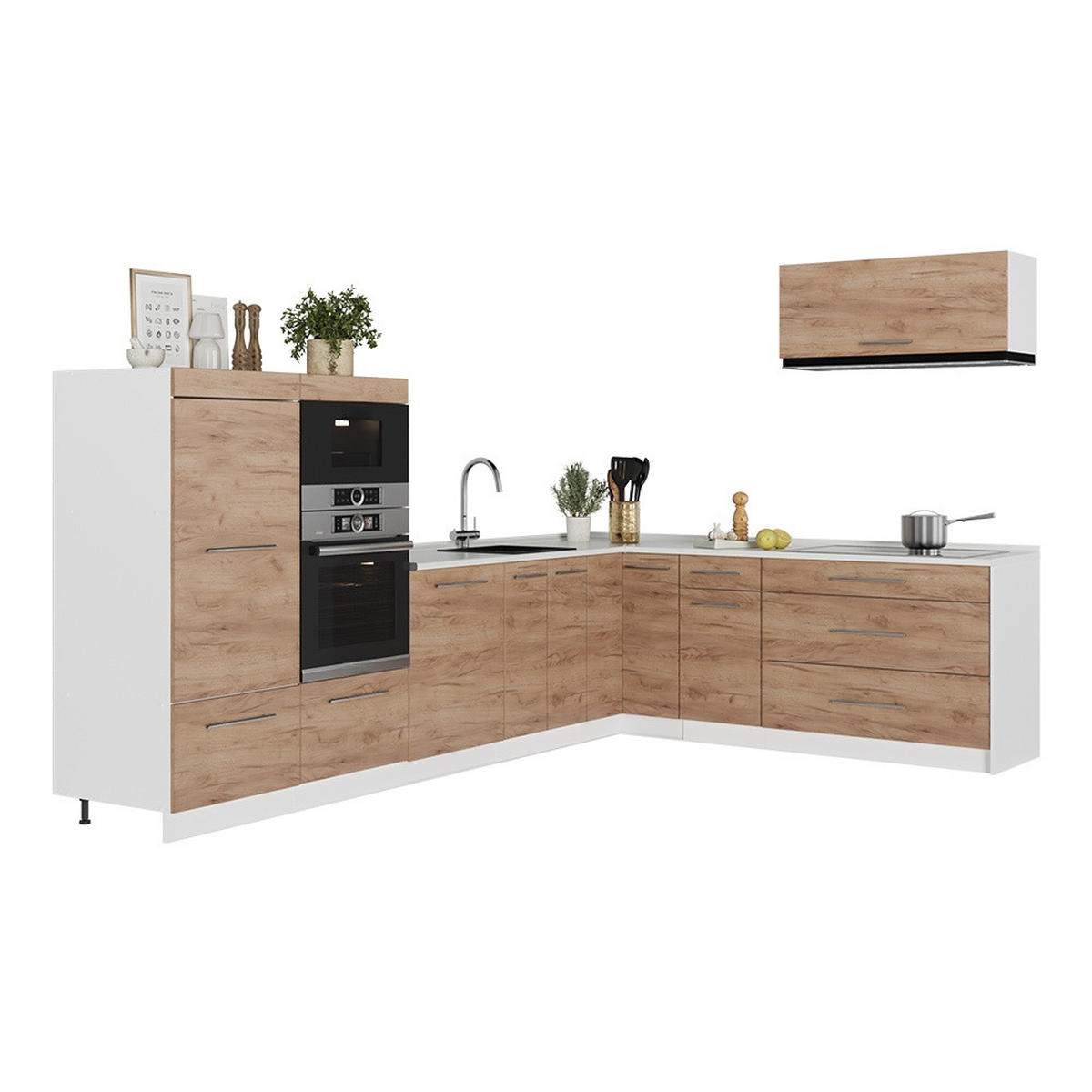 KUHINJA U OBLIKU SLOVA L Fame-Line, Hrast zlatnog tona/Bijela, 327 x 227 cm, RP Hrast - hrast medunac/bijela, drvni materijal (327/153.6/60cm) - Vicco