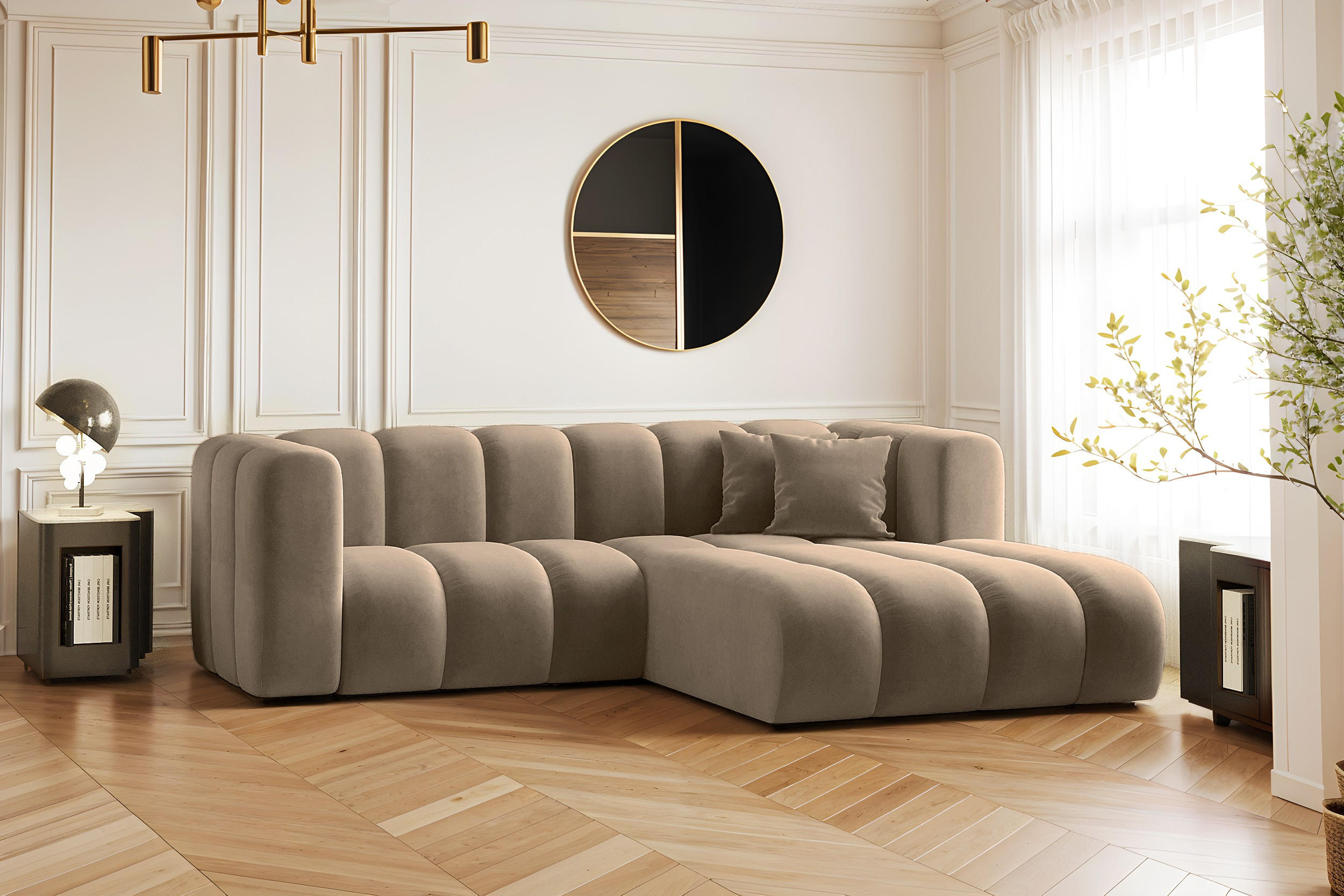 ECKSOFA L-from, Sofa Grand modular stoff Salvador Dunkelbeige Rechts - Cappuccino, Holz (227/179cm) - Kaiser Möbel