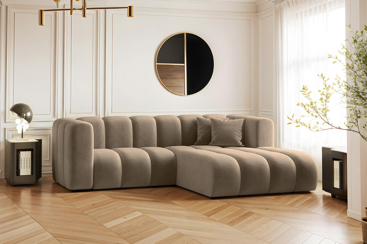 ECKSOFA L-from, Sofa Grand modular stoff Salvador Dunkelbeige Rechts - Cappuccino, Holz (227/179cm) - Kaiser Möbel