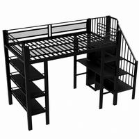HOCHBETT 90/200 cm Schwarz mit LED-Lichtleiste, Ablagefach und Bücherregal - Schwarz, Metall (90/200cm) - Oxeza