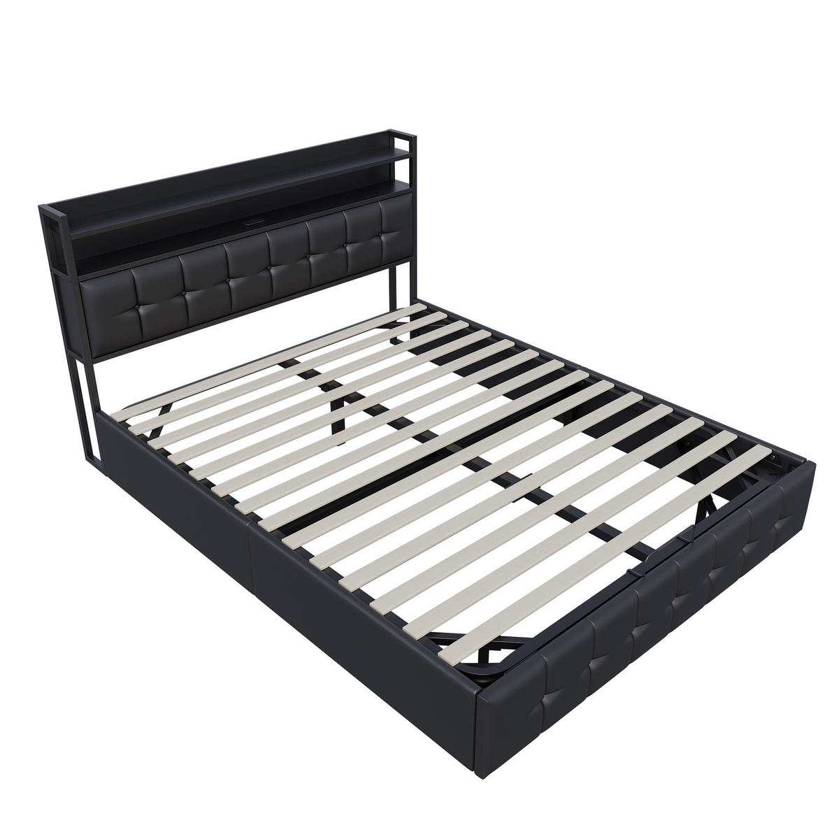POLSTERBETT mit Bettkasten, 140/200 cm, mit LED, USB, und hydraulischem Stauraum, Lattenrost, Black - Schwarz, Holzwerkstoff (140/200cm) - Brevoria