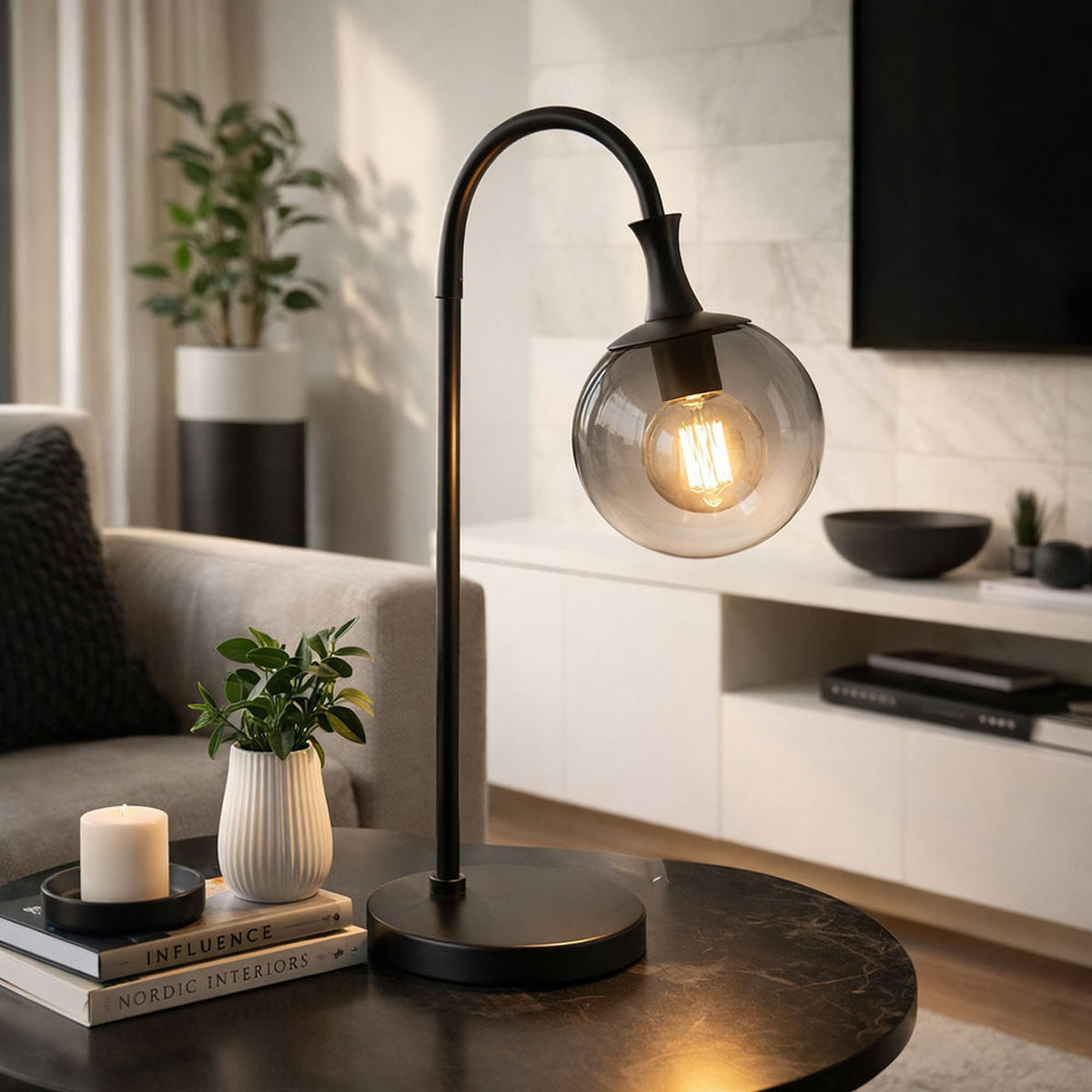 TISCHLEUCHTE Metall Schwarz - Schwarz, Glas (22.5/18/57.5cm) - Globo Lighting