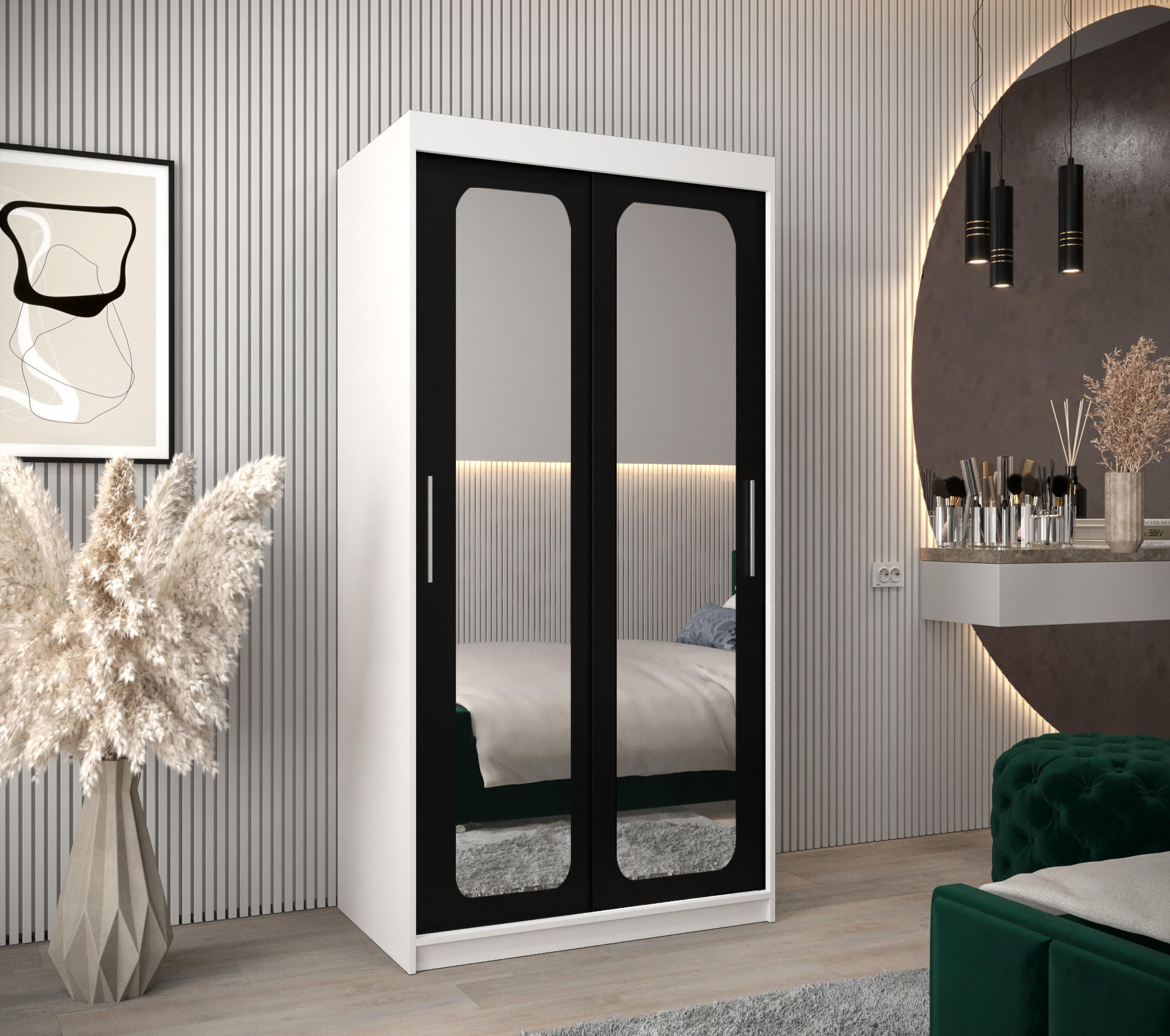 SCHWEBETÜRENSCHRANK 200/100/62 2-türig - Silberfarben/Schwarz, Holz/Kunststoff (100/200/62cm) - Abiks Möbel