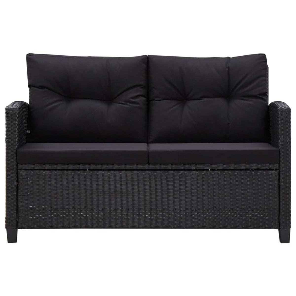 LOUNGESOFA mit Kissen, 2-Sitzer, 124/68/77 cm, aus Poly Rattan, Schwarz - Schwarz, Naturmaterialien/Textil (68/77/124cm) - vidaXL