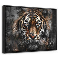 LEINWAND Bilder mit Rahmen - Tiger - Tiere - Porträt - Luxus - Schwarz - 40x30 - Braun, Textil (40/30cm) - MuchoWow