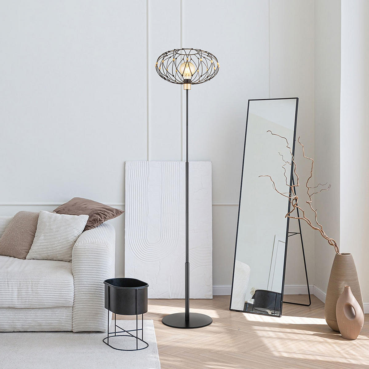 LED STEHLEUCHTE GREYS Schwarz Goldfarben - Schwarz, Metall (40/40/162cm) - Globo Lighting