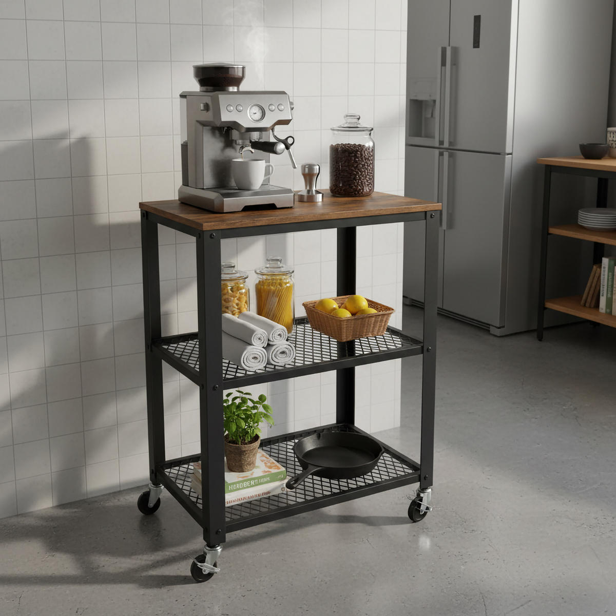 KÜCHENWAGEN - Schwarz, Holzwerkstoff/Metall (40/77.5/40cm) - Relaxdays