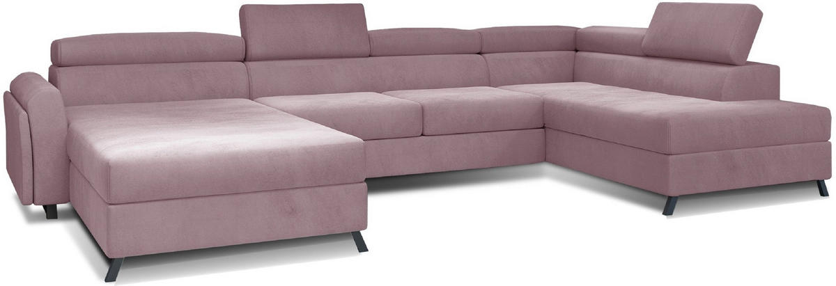 WOHNLANDSCHAFT mit Schlaffunktion und Bettkasten - Schwarz/Rosa, Textil/Metall (200/98/370cm) - Eltap