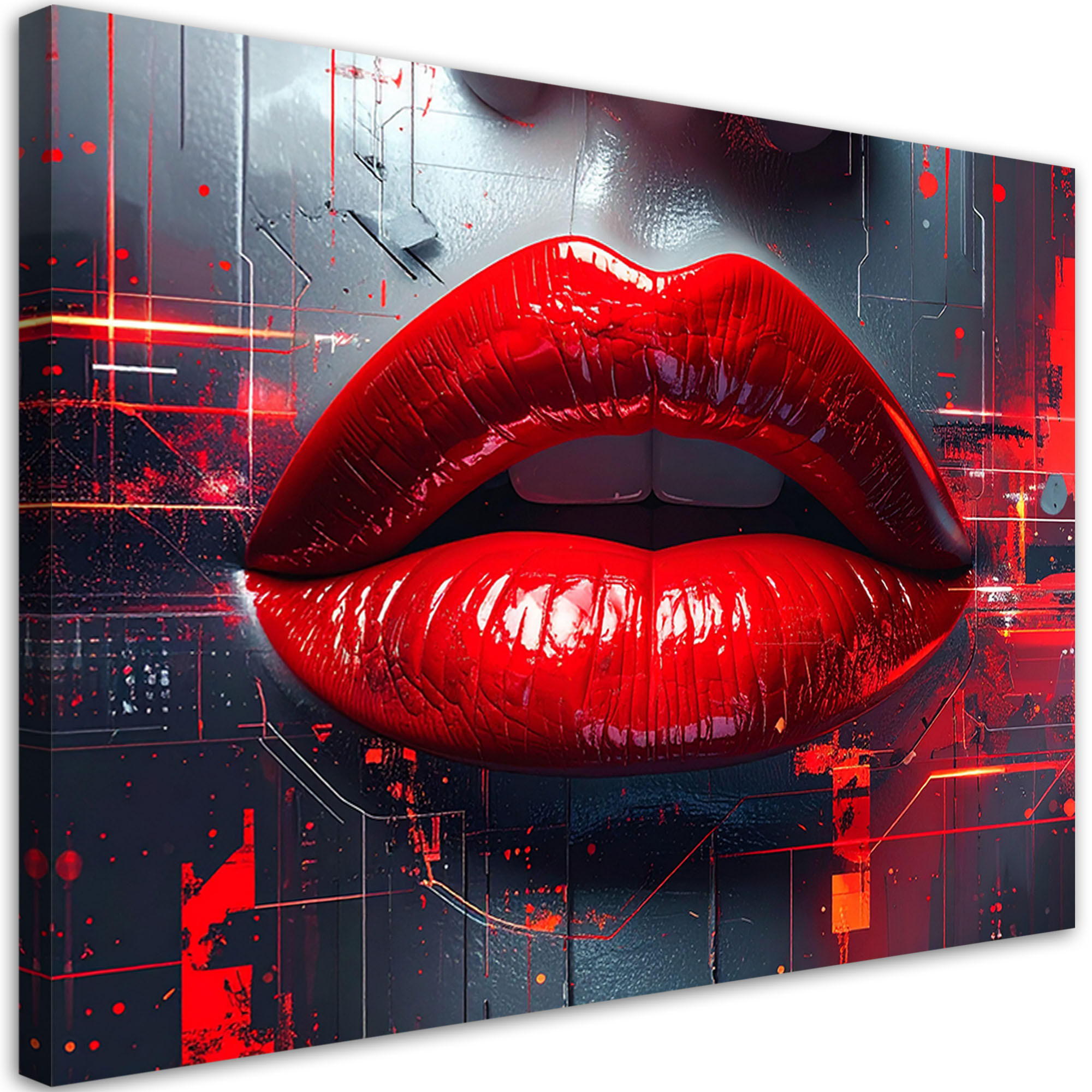 WANDBILD, Rote Lippen vor einem modernen abstrakten Hintergrund - Rot, Textil (30/20cm) - Feeby