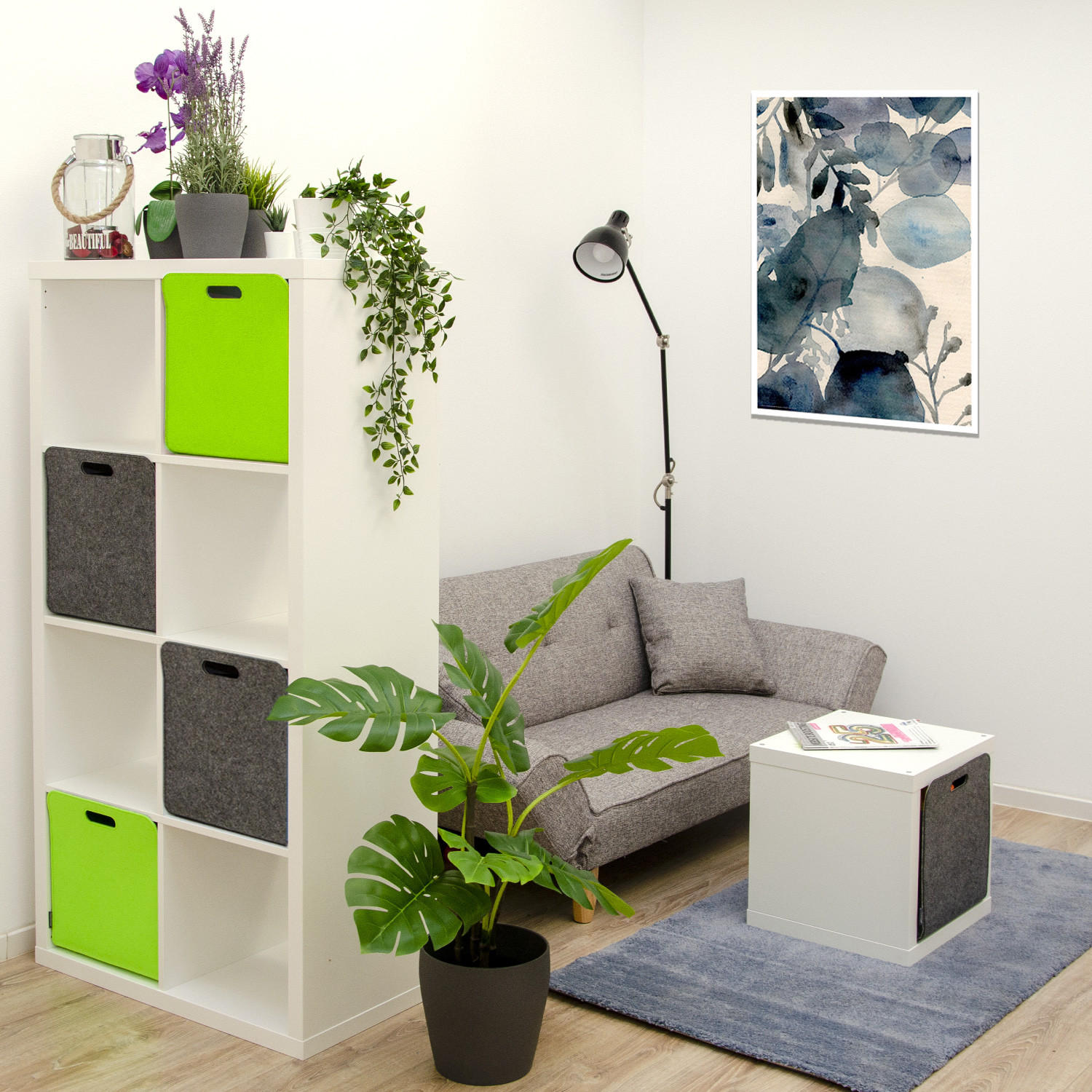 AUFBEWAHRUNGBOX 4er Set 33/38, graugrün - Limette/Grau, Kunststoff (33/33/38cm) - Dunedesign