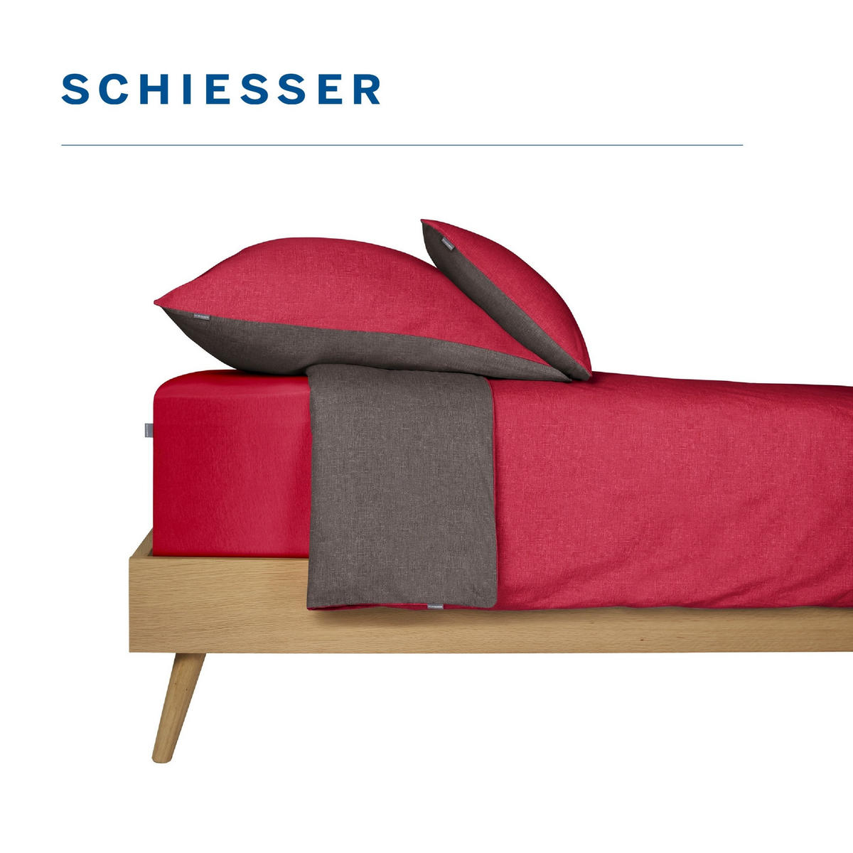 KISSENHÜLLENSET Doubleface Renforcé 2-teilig 40x80 cm Rot-Dunkelgrau - Dunkelgrau/Rot, Textil (40/80cm) - SCHIESSER