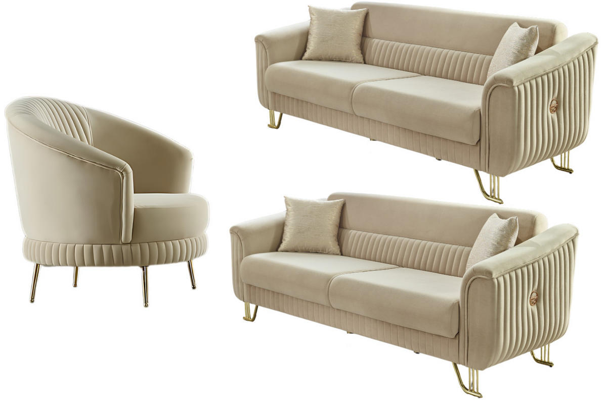 SITZGARNITUR Vega Creme Stellvariante:3+3+1 - Creme, Holz (225/85/90cm) - Villa Möbel