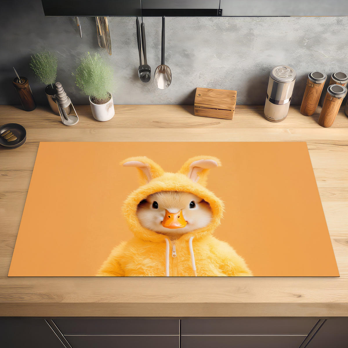 HERDABDECKPLATTE Osterhase - Kostüm - Ente Ceranfeldabdeckung 90x52 cm - Gelb, Kunststoff (90/52/0.2cm) - MuchoWow