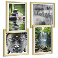 BILDER SET 4er Set - 50x50 cm & 40x60 cm Goldrahmen - Harmonie der Natur, Steine, Wasser, Buddha - Goldfarben, Kunststoff (50/50cm) - TULUP
