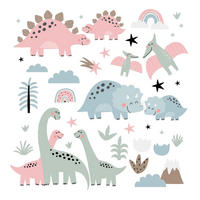 WANDAUFKLEBER 100x148cm - Dino-Familie - Multicolor, Kunststoff (100/148/0.1cm) - Wallfluent