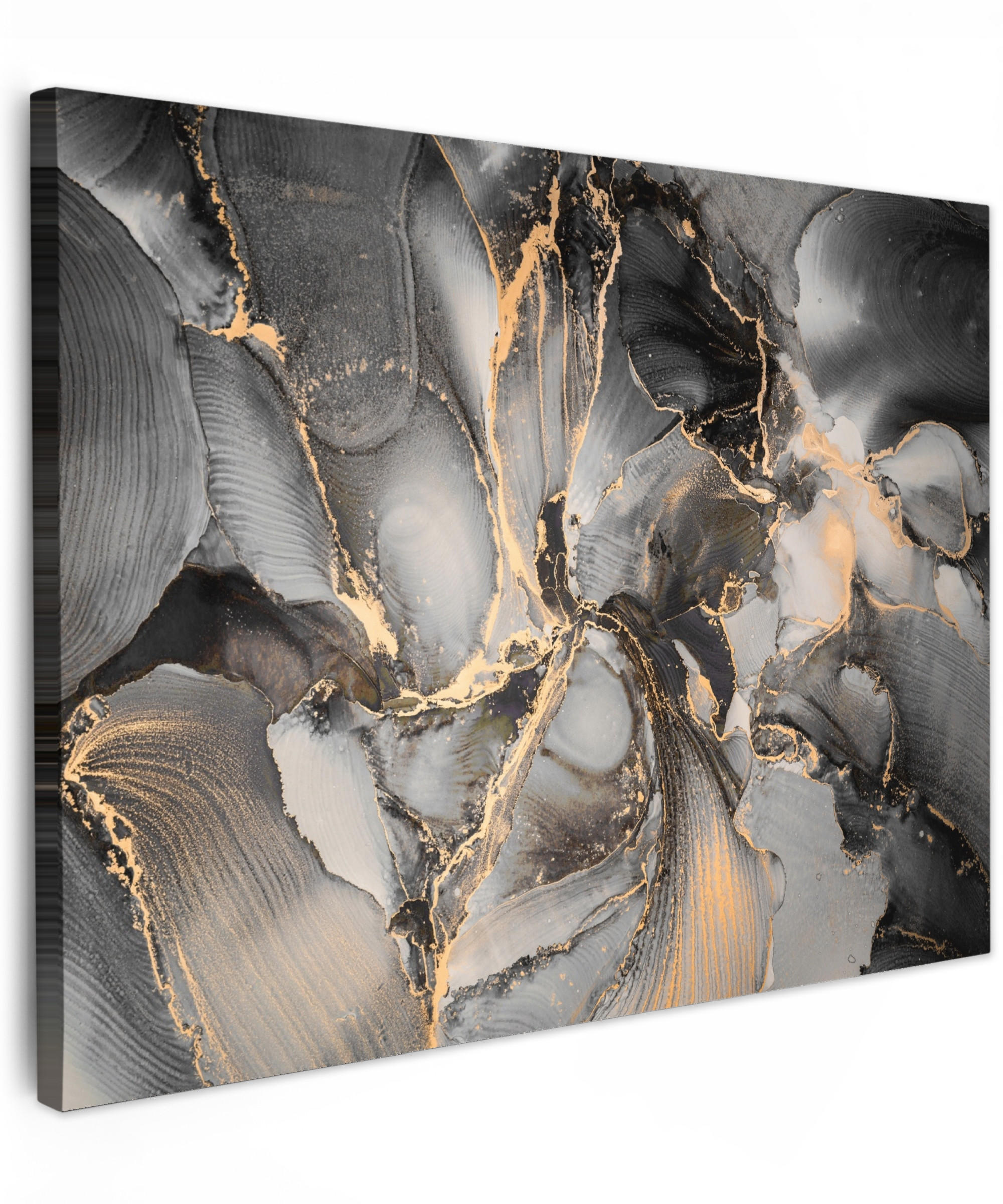 LEINWANDBILD Grau - Luxus - Gold - Marmor 40x30 cm - Dunkelgrau, Textil (40/30cm) - MuchoWow