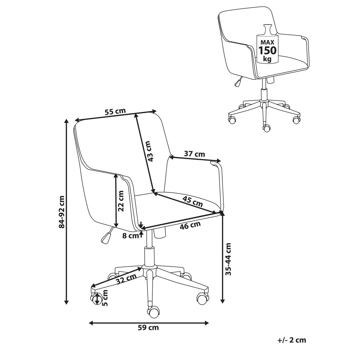 SCHREIBTISCHSTUHL Samtstoff Cremeweiß Altona - Weiß, Textil (59/84/59cm) - Beliani