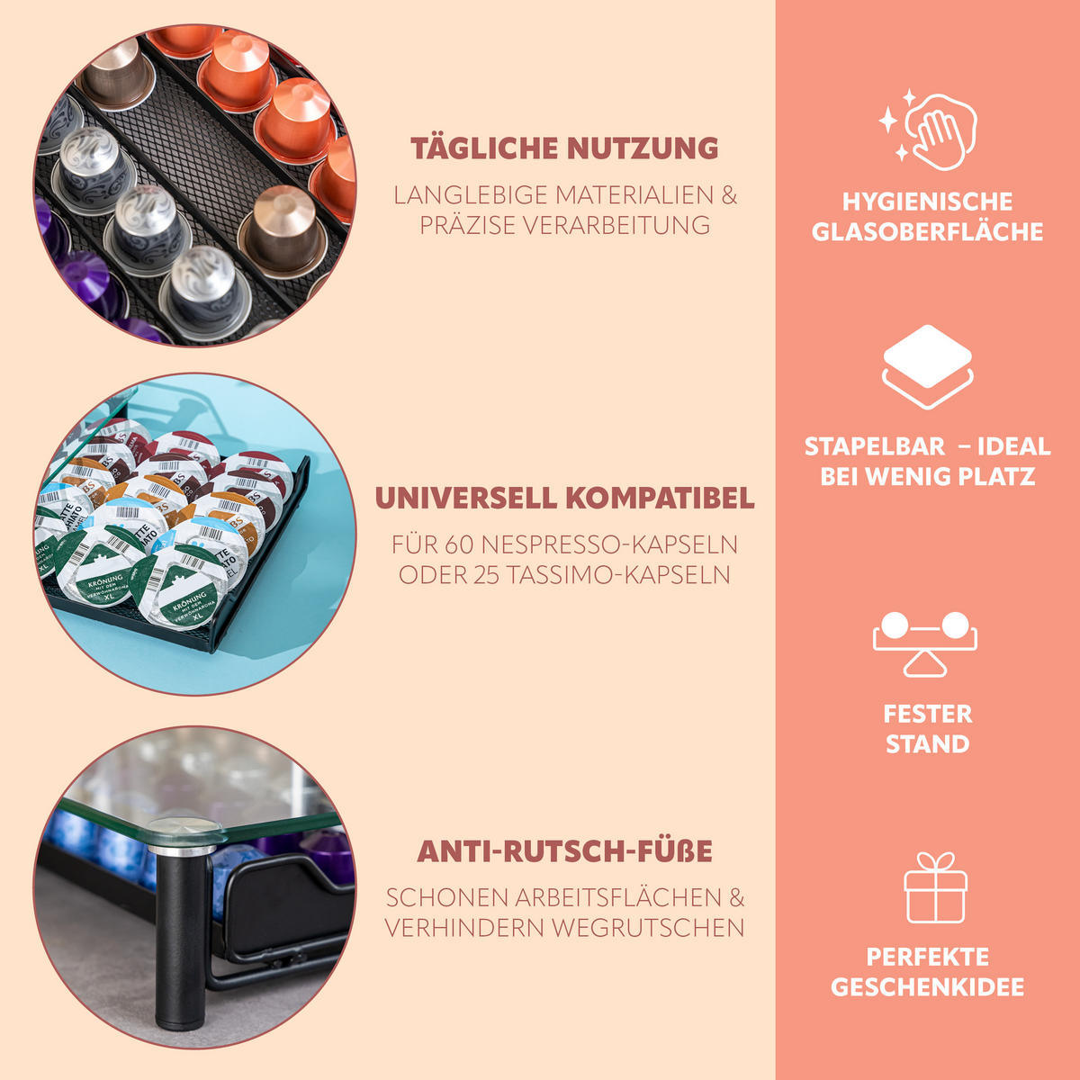 KAFFEEKAPSEL-BOX, für Nespresso, transparent - Transparent, Metall (31/7/40.5cm) - bremermann