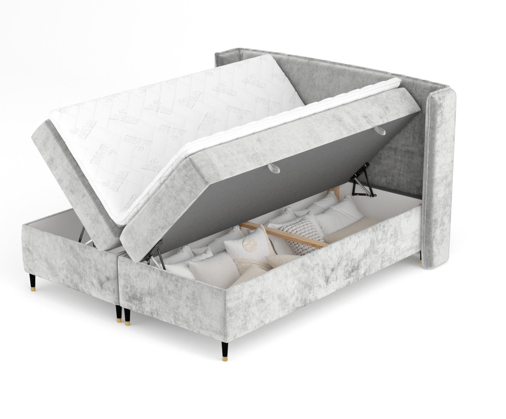 BOXSPRINGBETT Segni Hellgrau 200/200 cm mit Matratze und Topper - Schwarz/Grau, Holz/Holzwerkstoff (200/200cm) - Maison de Reve