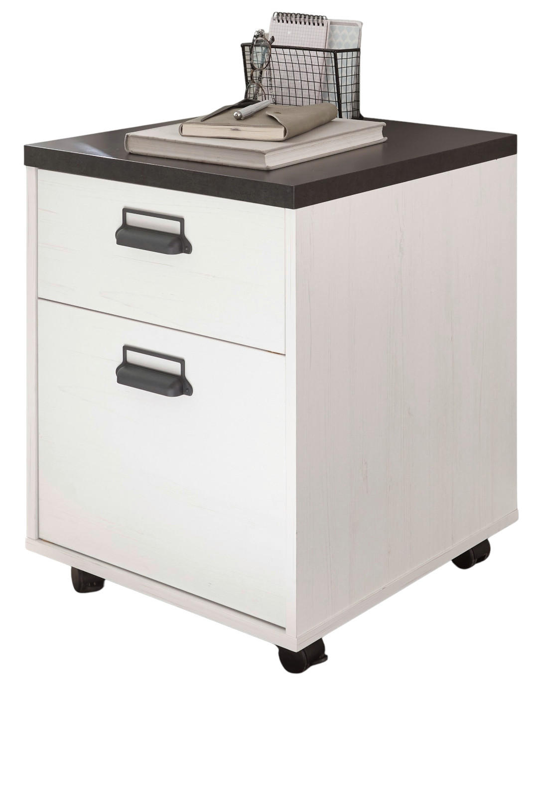 ROLLCONTAINER weiß Pinie, anthrazit Landhaus, Schreibtisch Container 47 x 60 cm - Anthrazit/Weiß, Holzwerkstoff/Kunststoff (47/60/51cm) - Furn.Design