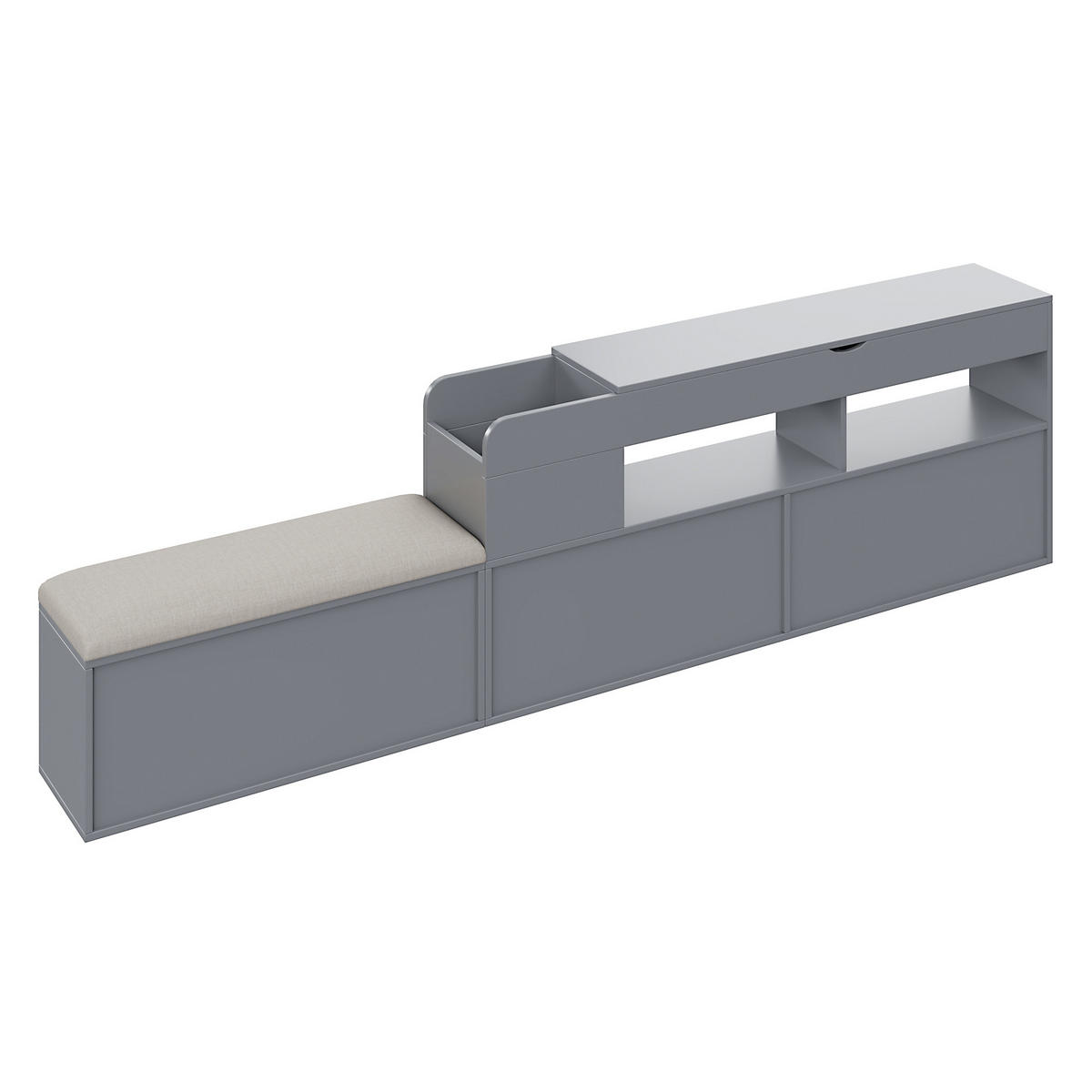BETT 140/200 cm in Grau mit 2 Schubladen, Regal und Ablage - Grau, Holz/Holzwerkstoff (140/200cm) - WISHDOR