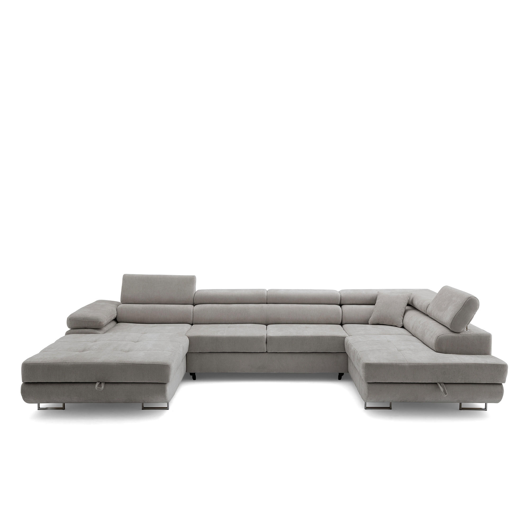 ECKSOFA U-Form WILD U Rechts mit Schlaffunktion 130x260 Chenille Grau - Silberfarben/Grau, Holz/Textil (203/90/350cm) - Muffo