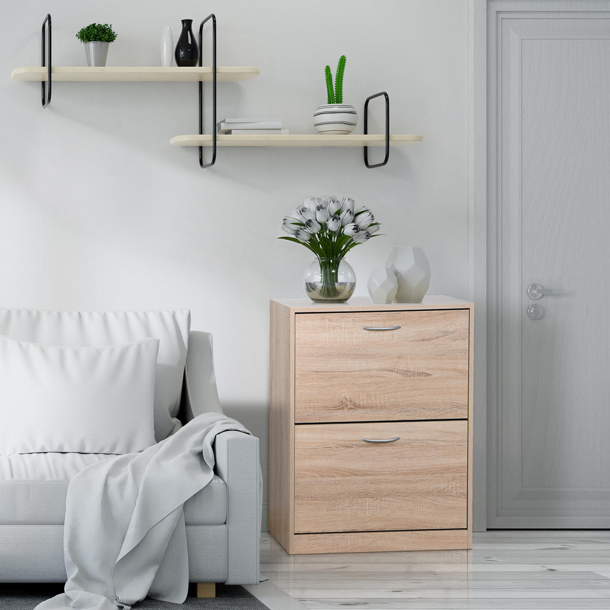 SCHUHSCHRANK mit 2 Klappen 62/24/80 cm - Hellbraun, Holzwerkstoff (24/80/62cm) - Urban Meuble