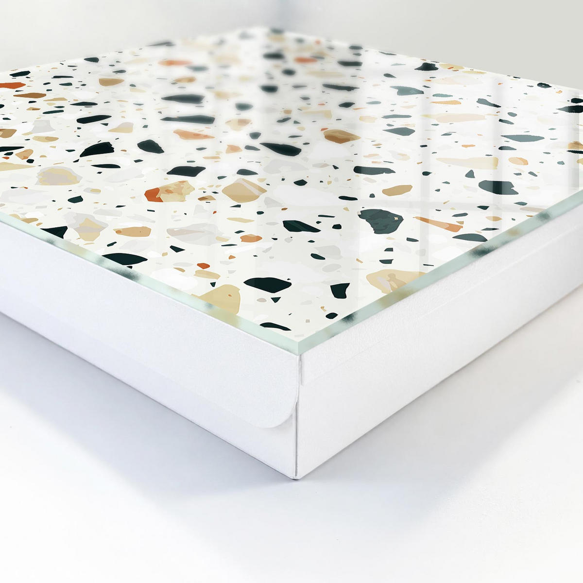 SCHLÜSSELBOX Weiß 30x30 cm – Türöffnung nach rechts - Terrazzo-Muster - Grau, Metall (30/30/5cm) - TULUP
