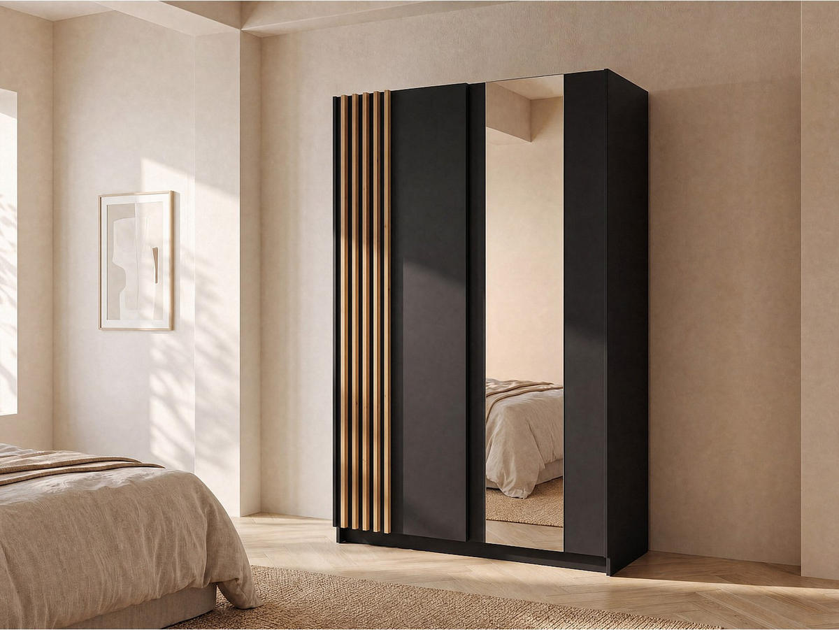KLEIDERSCHRANK - 150.6 cm x 62 cm - Holz, Platte - Schwarz CALELA - Schwarz, Holz (150.6/198.5/62cm) - Vente-Unique