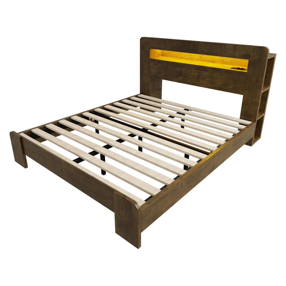 BETT mit Stauraum und LED 140x200 cm Wood - Birnbaumfarben, Holzwerkstoff (140/200cm) - Meubliv
