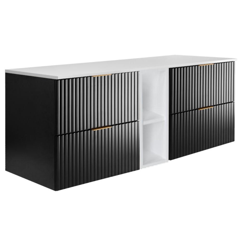 WASCHBECKUNTERSCHRANK FLOW mit Regal Schwarz matt/Weiß 140/57/46 cm - Schwarz/Weiß, Holzwerkstoff (140/57/46cm) - Rodan