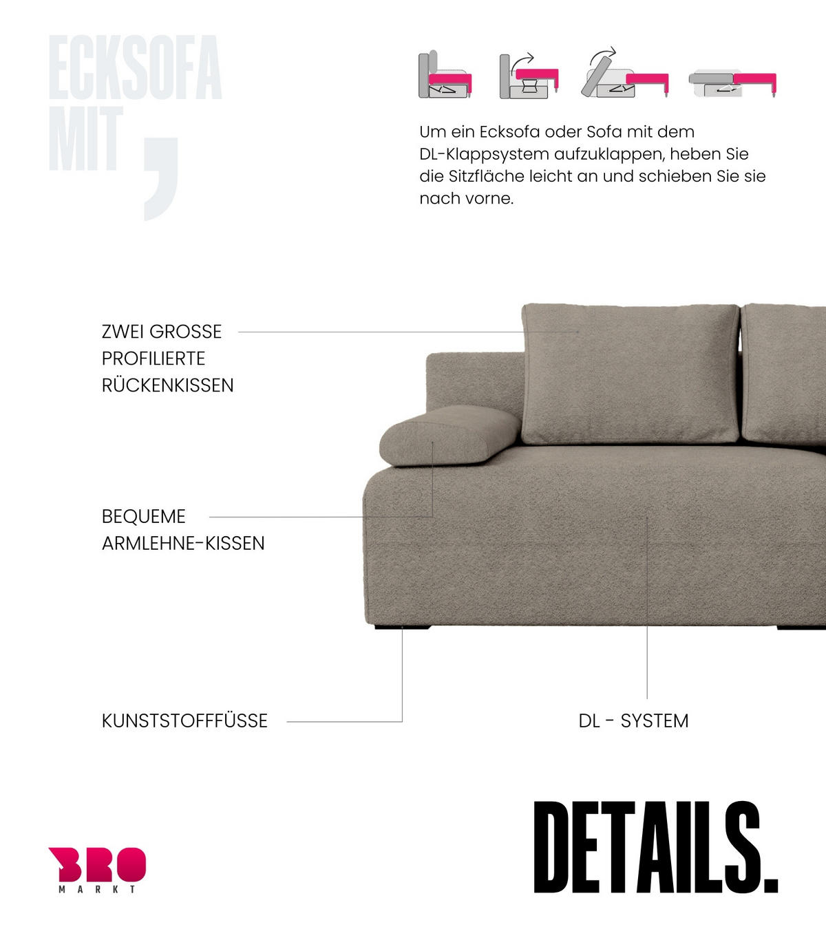 ECKSOFA Ernest mit Schlaffunktion Braun Bouclé - Braun, Textil (200/145cm) - Bromarkt