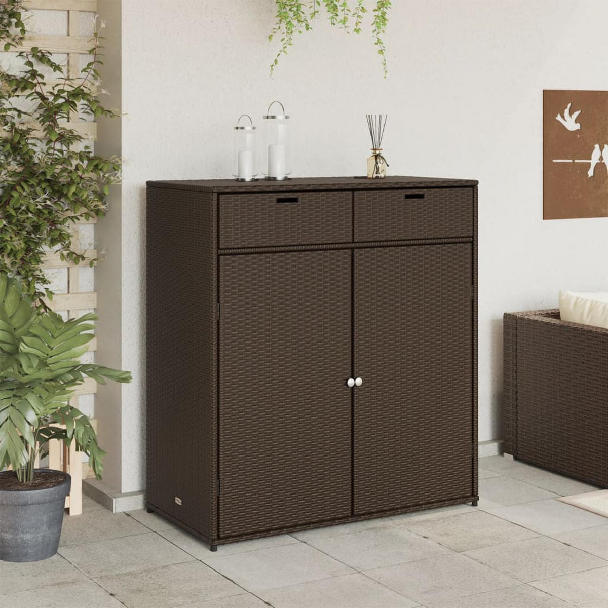 GARTENSCHRANK Braun 105x55x113 cm Poly Rattan - Braun, Kunststoff (105/113/55cm) - furnicato