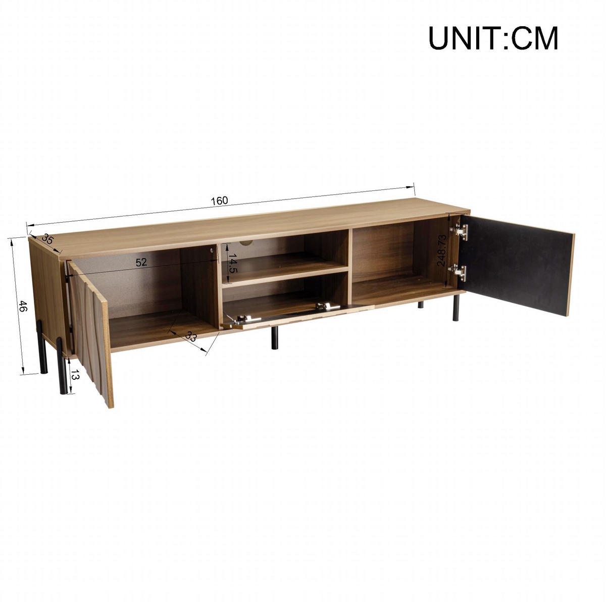 TV-SCHRANK in Natur mit wellenförmigen Türen und Kabeldurchführungen 160/35/46 cm - Naturfarben, Holzwerkstoff (160/46/35cm) - Redom