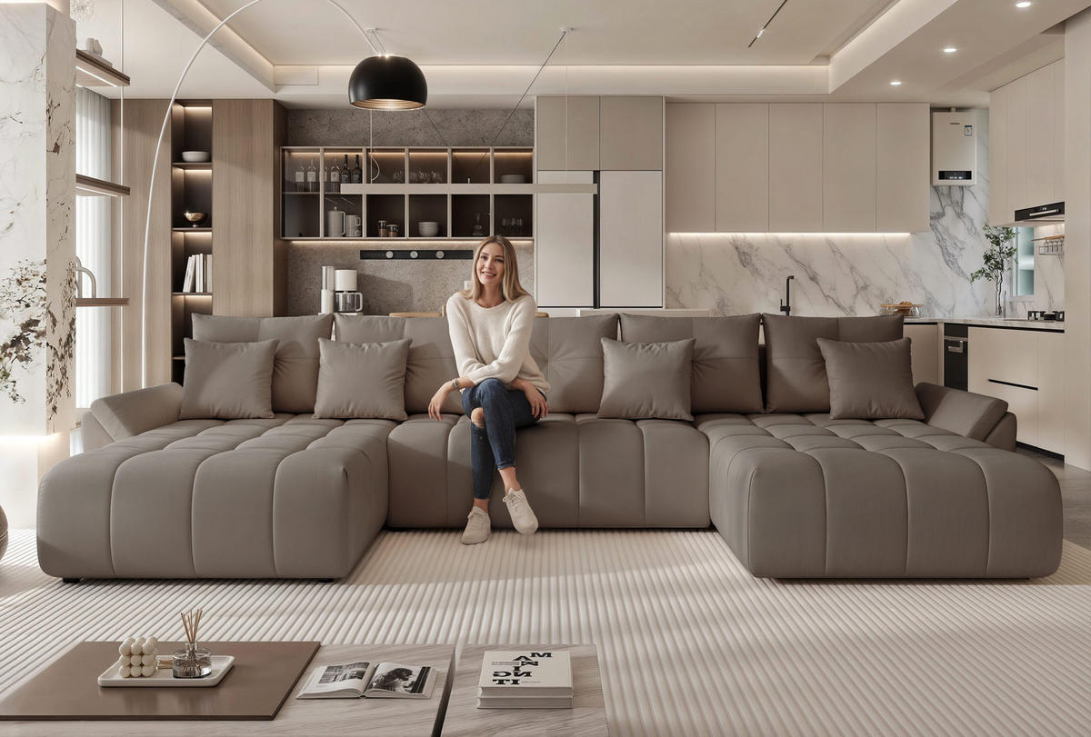WOHNLANDSCHAFT DIEGO mit Schlaffunktion und Bettkasten Dunkelgrau - Dunkelgrau, Holzwerkstoff/Kunststoff (382/91/190cm) - Idohome