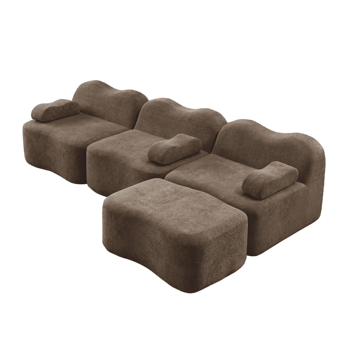 ECKSOFA modular 3-Sitzer mit Ottomanen Samt Braun - Braun, Textil (167/288cm) - Meubliv
