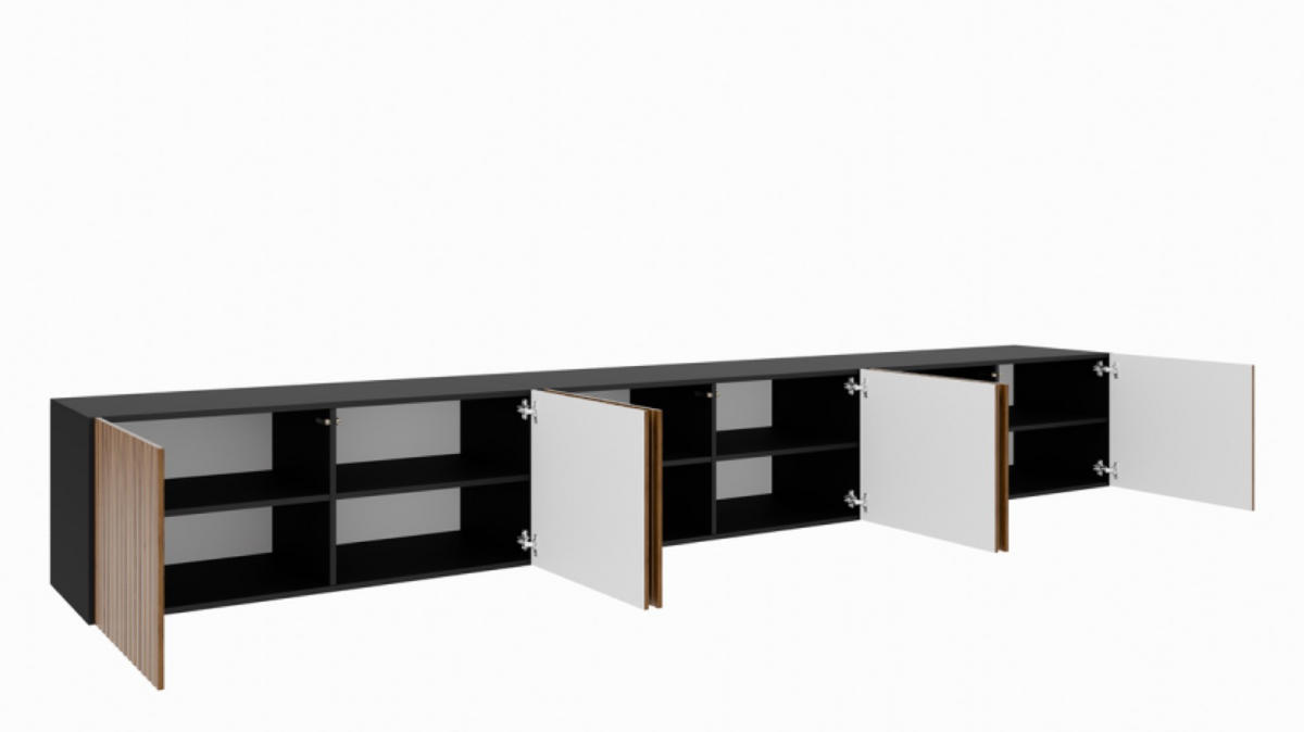 TV-SCHRANK Schwarz RIO Geschlossen Gerillt 300 cm - Schwarz, Holzwerkstoff (300/41/40cm) - Sepro Meble