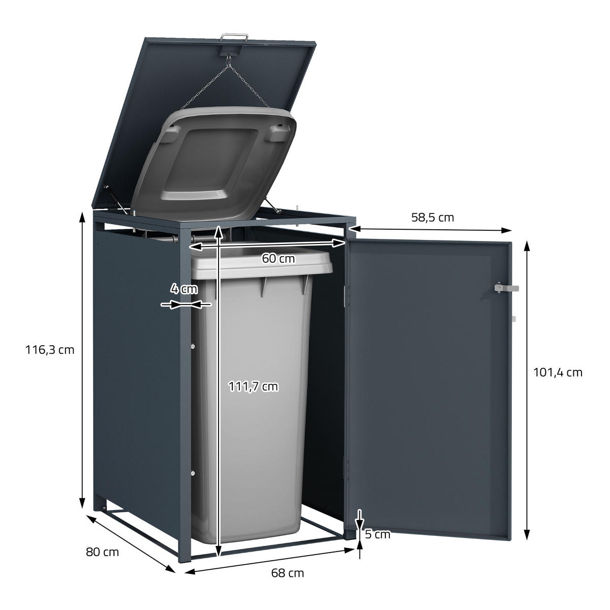 MÜLLTONNENBOX 1er Anthrazit - Anthrazit, Metall (80/116.3/68cm) - ML-DESIGN