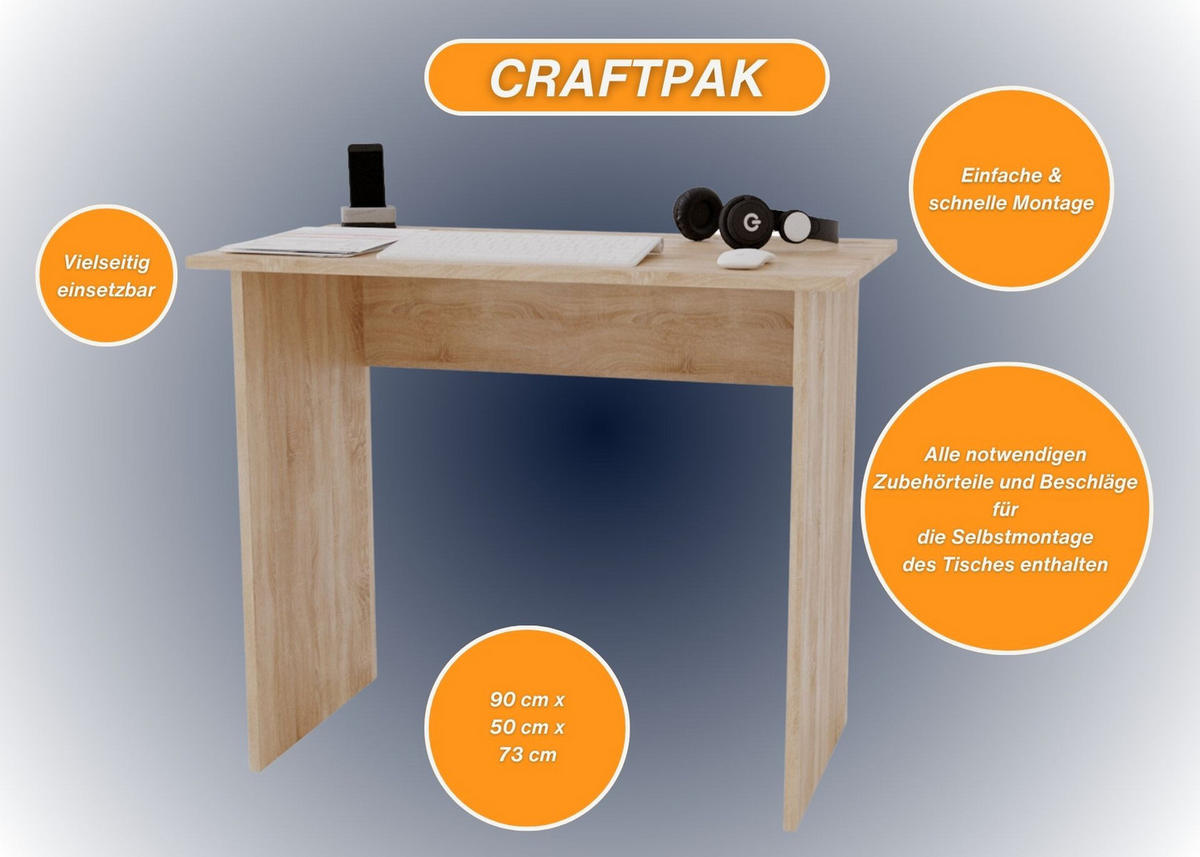 SCHREIBTISCH Sonoma Eiche 90/50/73cm - Sonoma Eiche, Holzwerkstoff (50/90/73cm) - CraftPAK