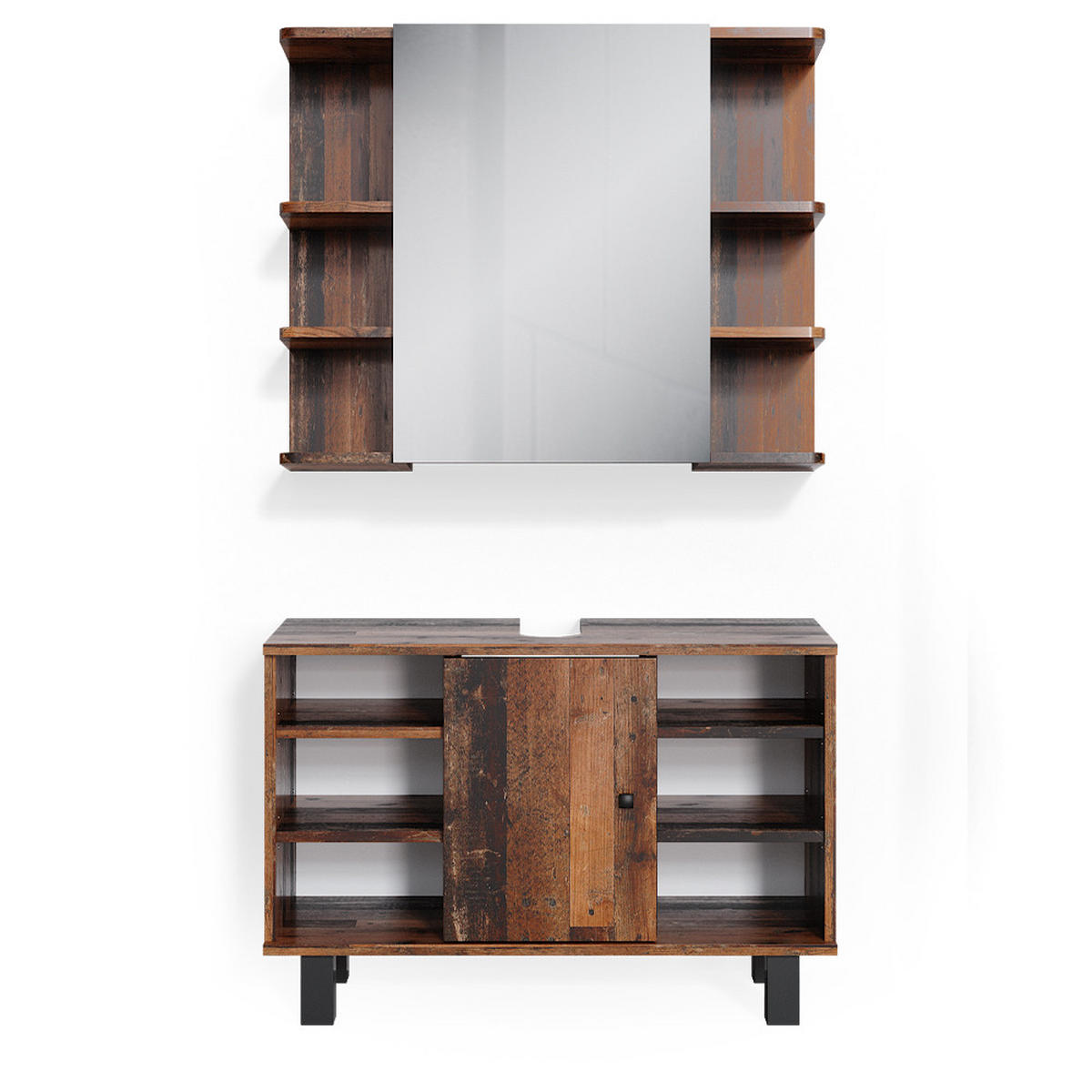 BADMÖBEL-SET Fynn Eiche rustikal 2 Teile, Unterschrank 80 cm - Wildeiche, Holzwerkstoff (60/54/32cm) - Vicco