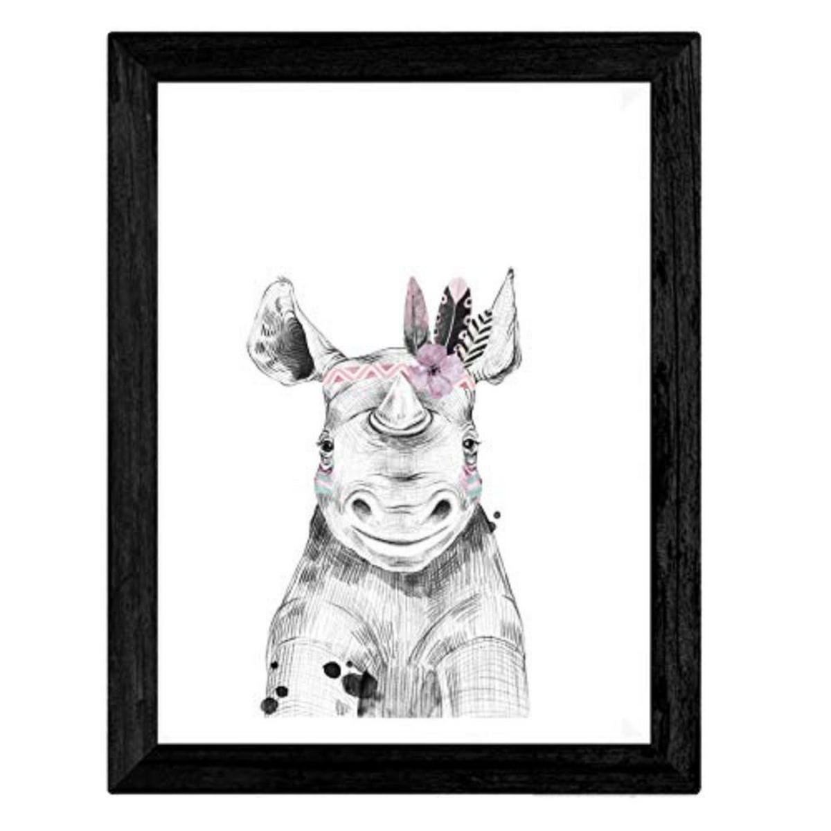 POSTER Set mit 4 Tiere Kinderferien A3 Schwarzer Rahmen - Schwarz, Papier (29.7/3cm) - Nacnic