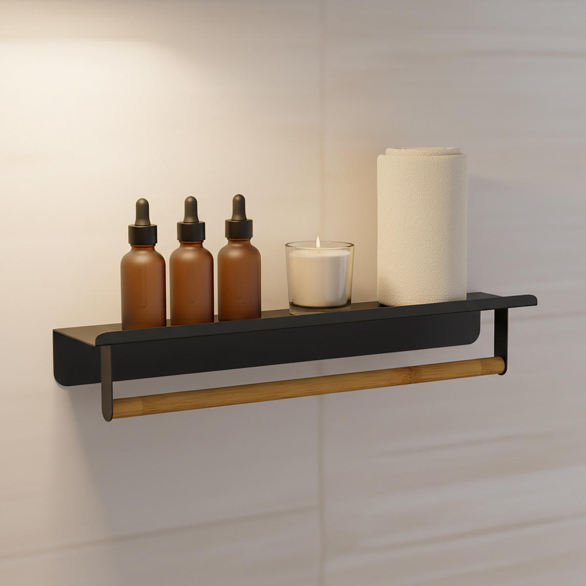 VEŠIAK na uteráky - čierna, kov/drevo (45/9/8cm) - Relaxdays