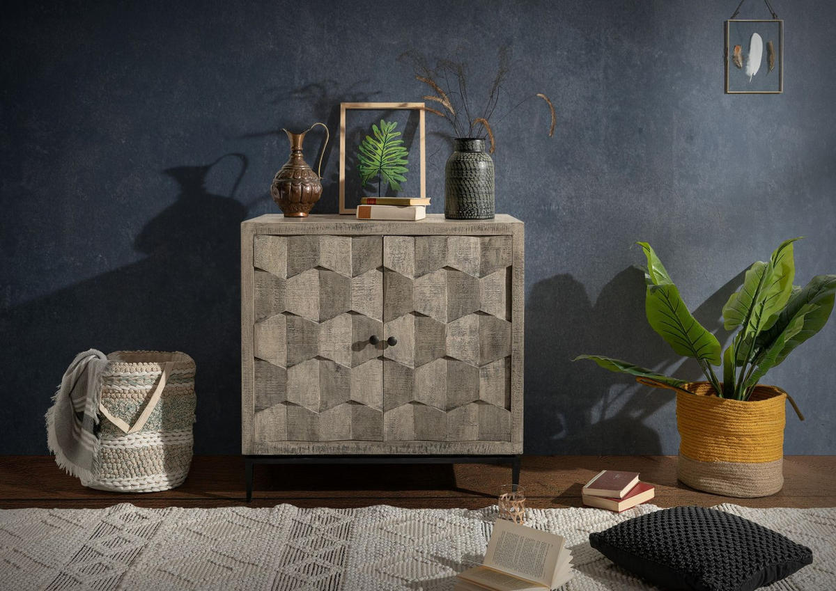 KOMMODE Mango 86x46x86 grau lackiert STILMÖBEL #108 - Grau, Holz (86/86/46cm) - Massivmoebel24