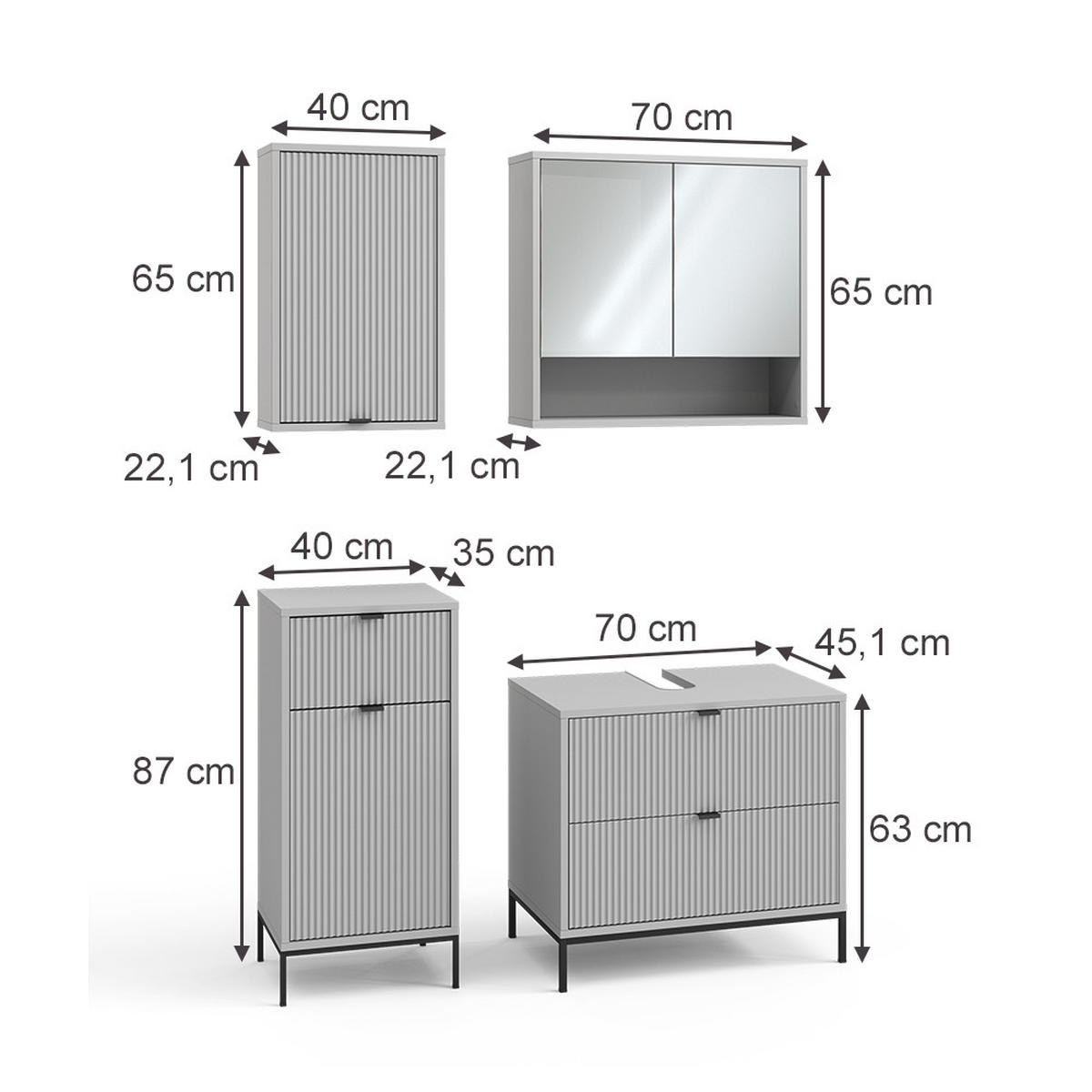BADMÖBEL-SET Eliza Grau 4 Teile - Grau, Holzwerkstoff (70/63/45.1cm) - Vicco