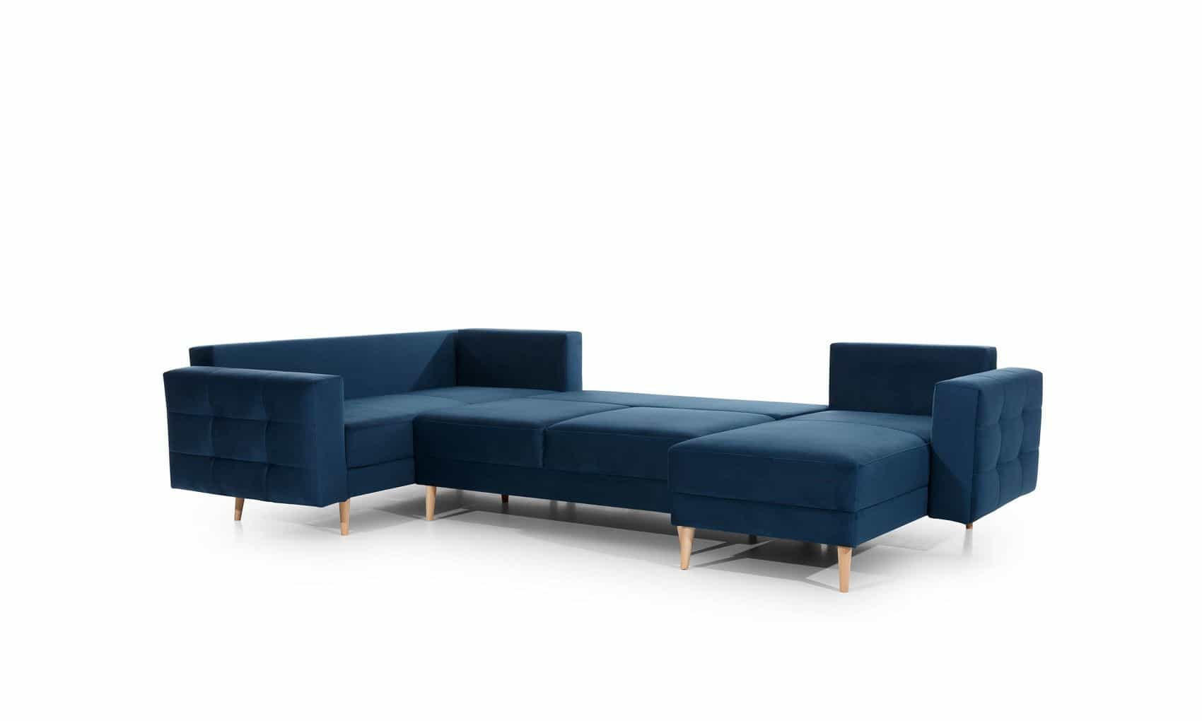 WOHNLANDSCHAFT mit Schlaffunktion, beidseitig montierbar - Blau/Pinienfarben, Holz/Textil (326/92/202cm) - Eltap