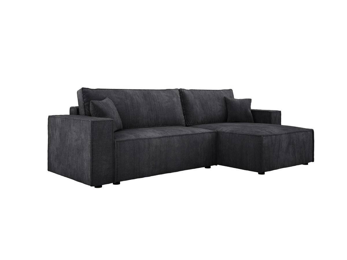 ECKSOFA POSO XL UNIVERSAL, Schlaffunktion und Lattenrost - L-Form, Cord, Federung auf Wellfedern, 274x143x83 cm, Rechts Graphite - Graphitfarben, Holz/Textil (277/143cm) - DomoHome